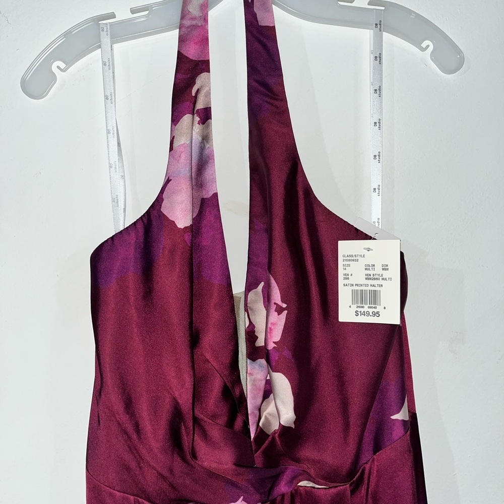 NWT David's Bridal Plum Floral Halter Maxi Dress - Picture 3 of 6
